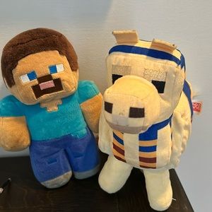Used plushies (Steve and a lama) from Minecraft